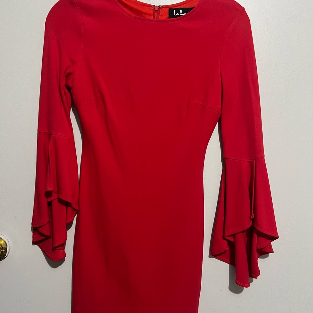 Lulu's Vibrant Red Long Sleeve Dress - Picture 4 of 5